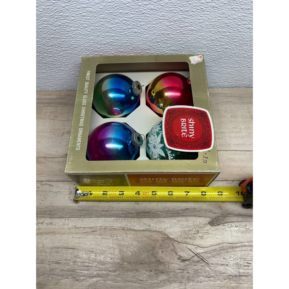 Vtg 1965 Set Of 4 Shiny Brite Finest Quality Blown Glass Christmas Tree Ornament